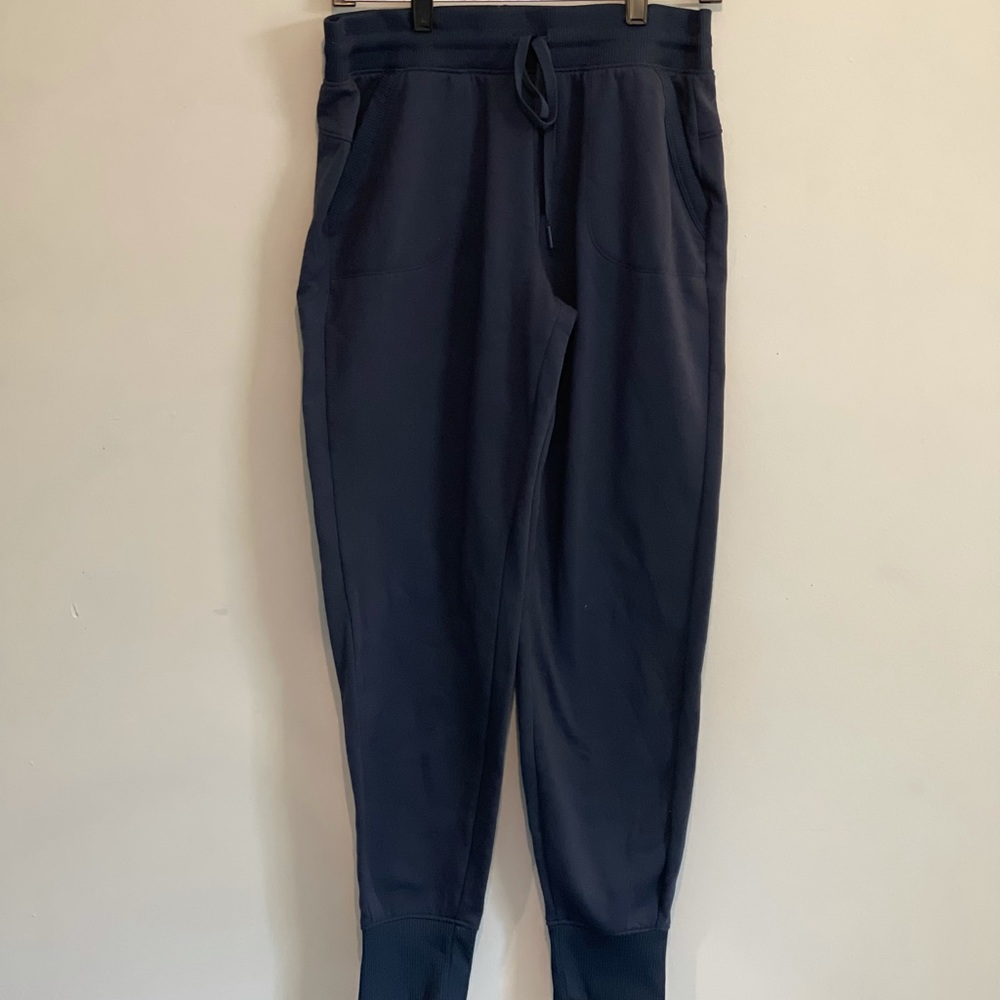 Navy blue joggers with drawstring waist